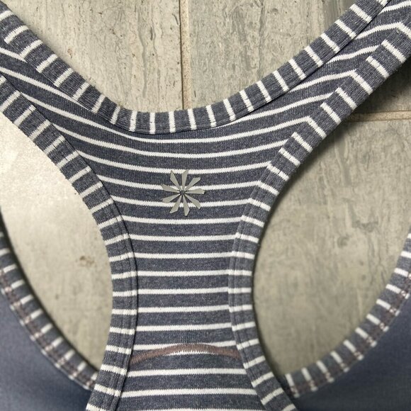 Athleta Racerback Built-In Bra Tank Top Grey White Stripes Size Small - Picture 3 of 10
